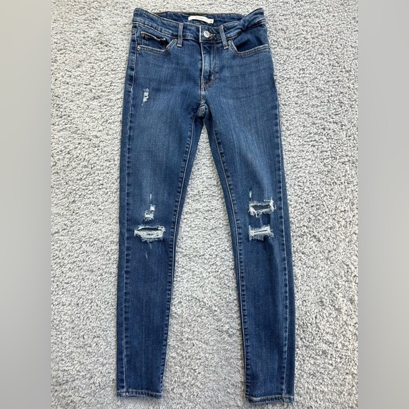 Levi's Jeans Womens 26 711 Skinny Regular Wash Distressed Holes Casual Essential - Picture 1 of 4